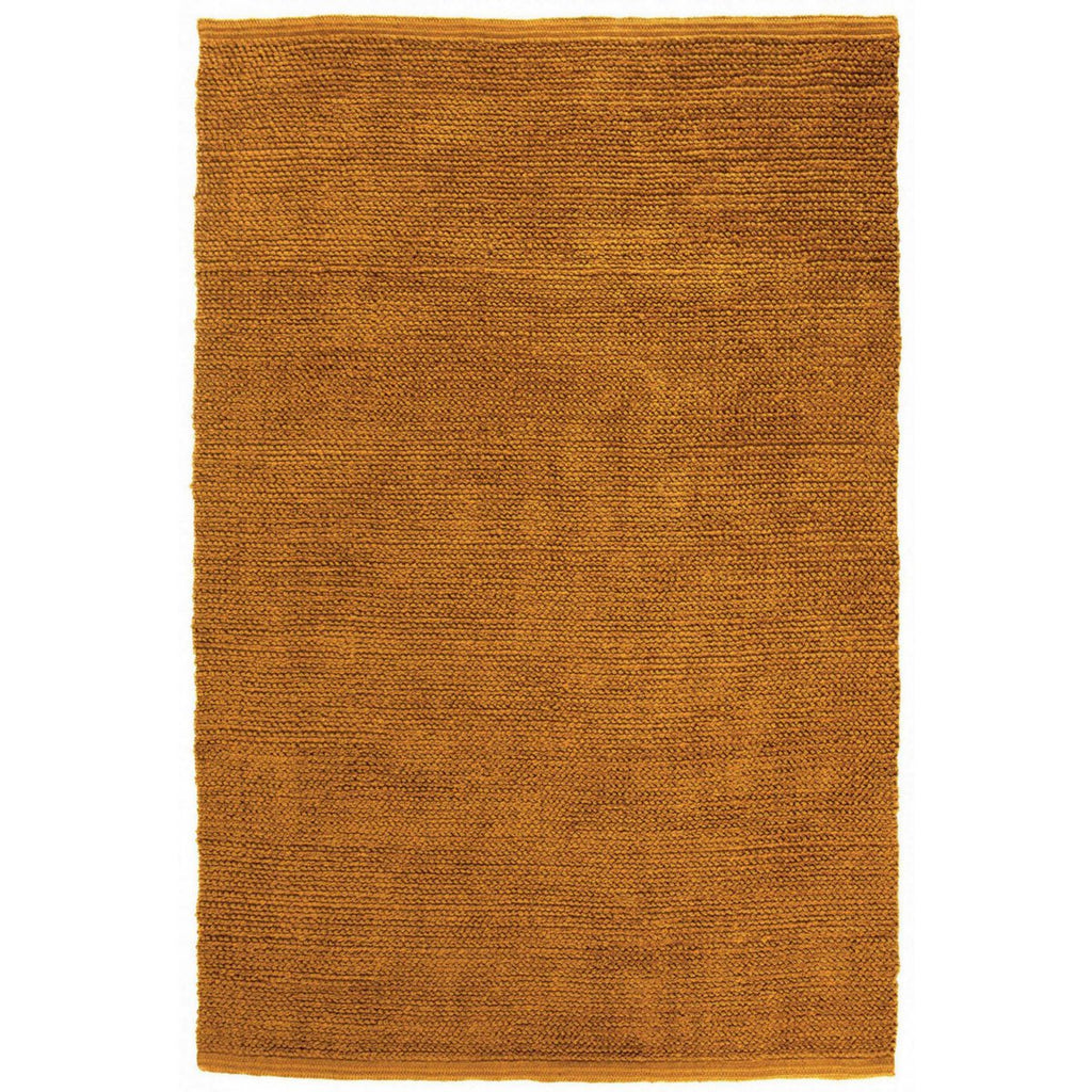 Très grand tapis rectangulaire en jute naturel tressé couleur jaune moutarde Elios vue de dessus.