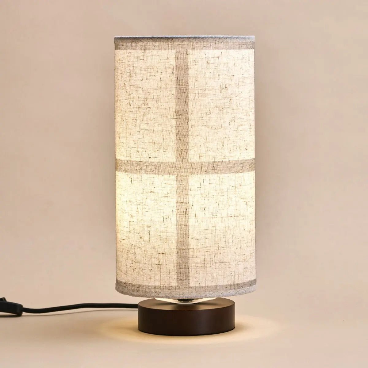 Lampe à Poser Japandi en Lin et Bois Foncé Sakura (35cm)