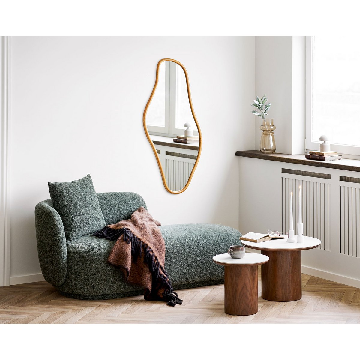 Table d'Appoint NOLI Céramique Blanc Pied Frêne Ø40×38 cm