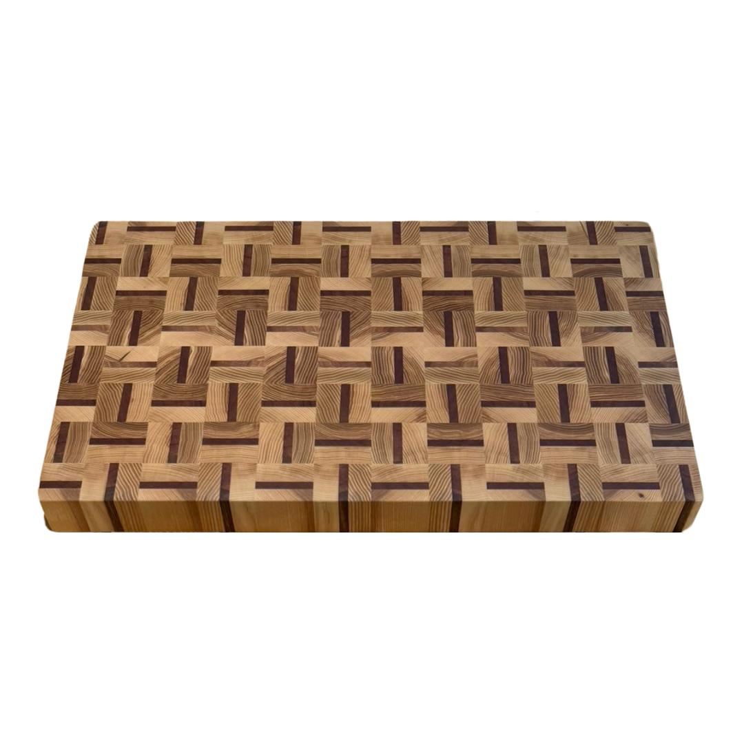 Planche à Découper Bois de Bout Frêne & Sapelli Motifs Géométriques