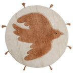 Tapis Rond Coton Motif Oiseau à Pompons Toast Ø110 cm – BohoBird