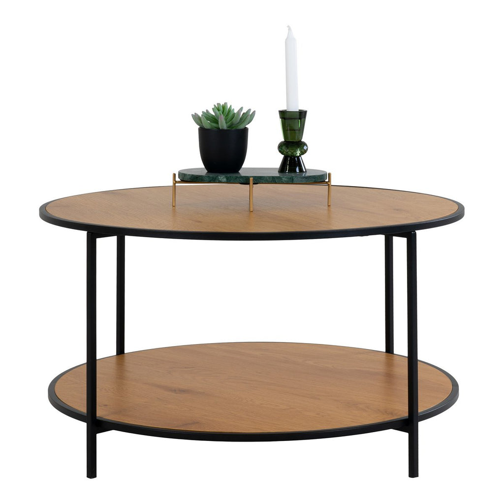 Table Basse VITA Aspect Chêne Acier Noir 2 Niveaux Ø80×45 cm
