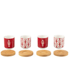 Coffret 4 Tasses + Soucoupes Bambou Céramique Rouge Casse-Noisette Noël