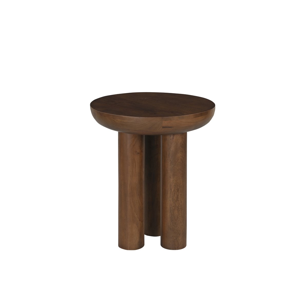 Table d'appoint haute (60cm) au design architectural en bois de manguier massif avec plateau épais.