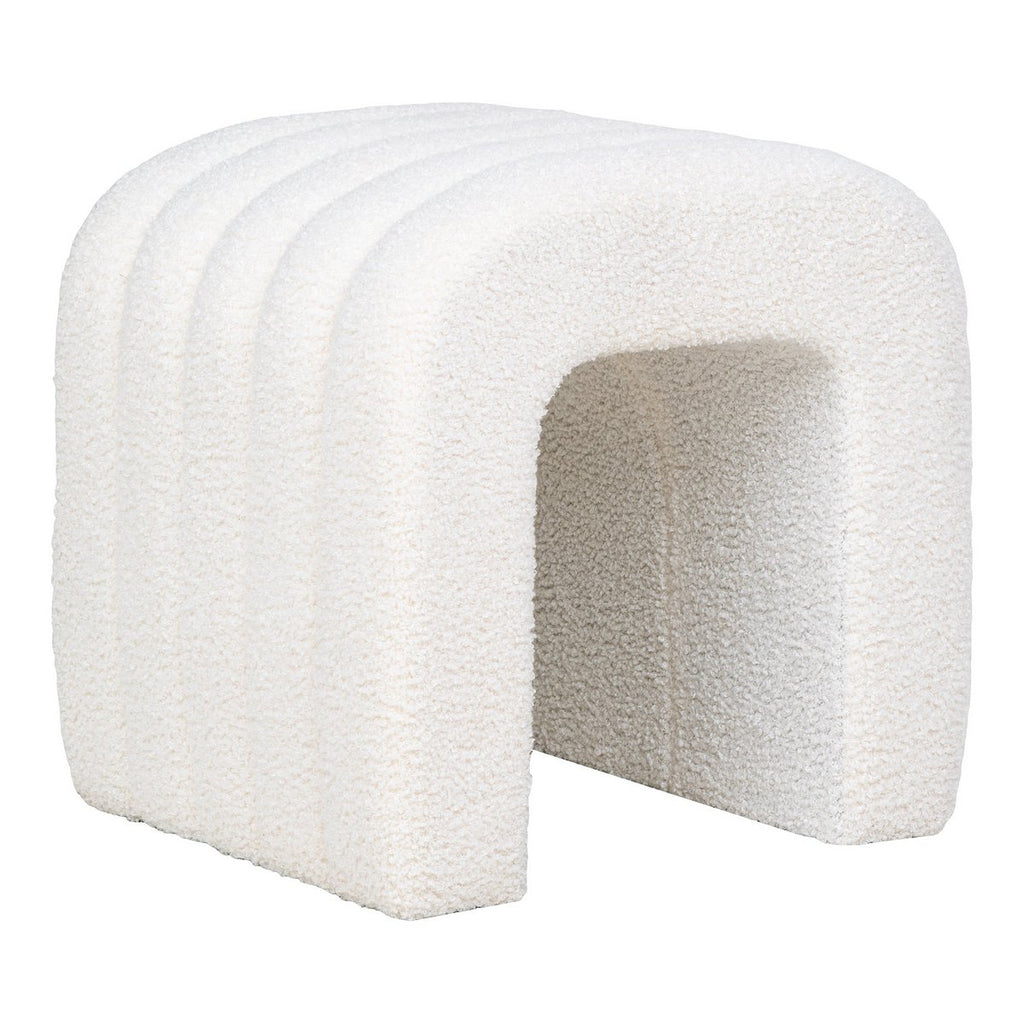 Pouf COLMA Bouclette Blanc Structure Bois 41×36,5 cm