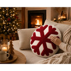 Coussin de Noël Rond Flocon de Neige Rouge Blanc Snoworb