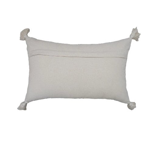 Housse de Coussin Noël Festive Forest Sapins Brodés Pompons Ivoire Beige Coton 30×50 cm