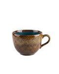 Mug Sierra en grès avec anse. Finition brillante marron bronze à l'extérieur et intérieur bleu lagon.