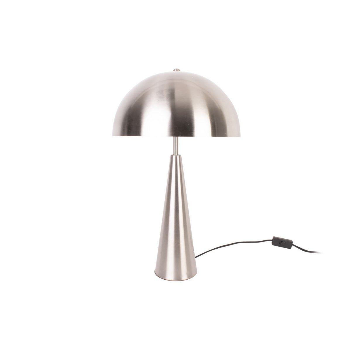 Lampe à poser design en métal argent nickel brossé avec abat-jour dôme