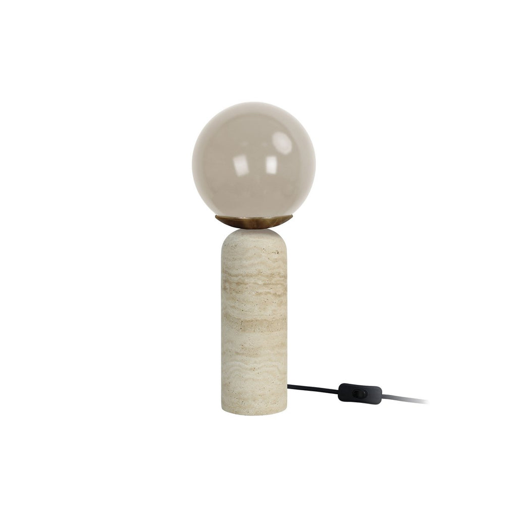 Lampe de table LAZIO Sphère crème éteinte, globe en verre sur socle cylindrique en marbre clair, hauteur 38 cm.