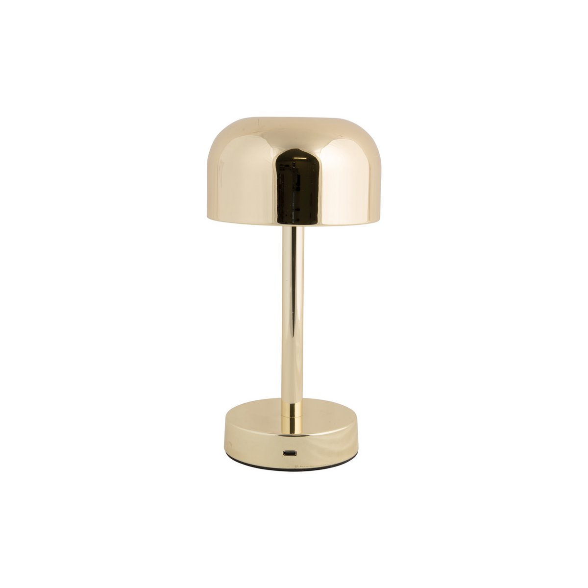 Lampe à poser design forme champignon couleur or doré brillant sur fond blanc
