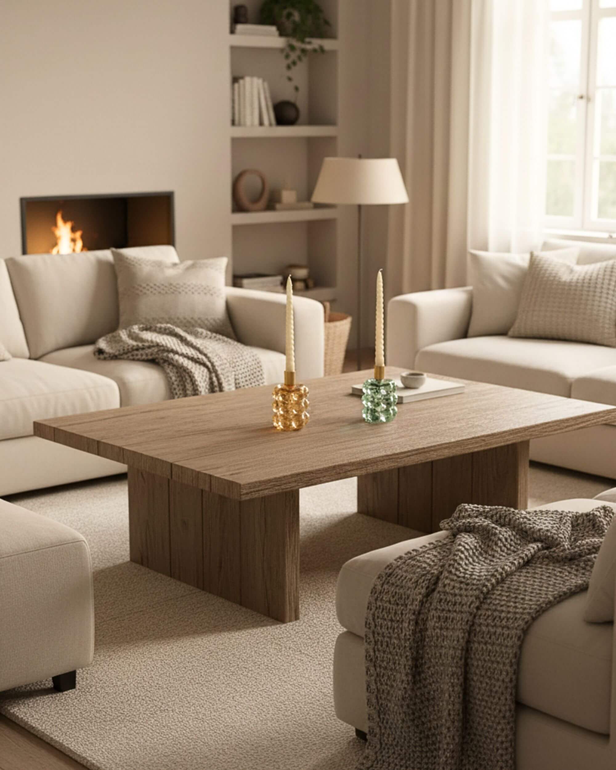 Bougeoirs LAYO jaune et vert dans un salon moderne