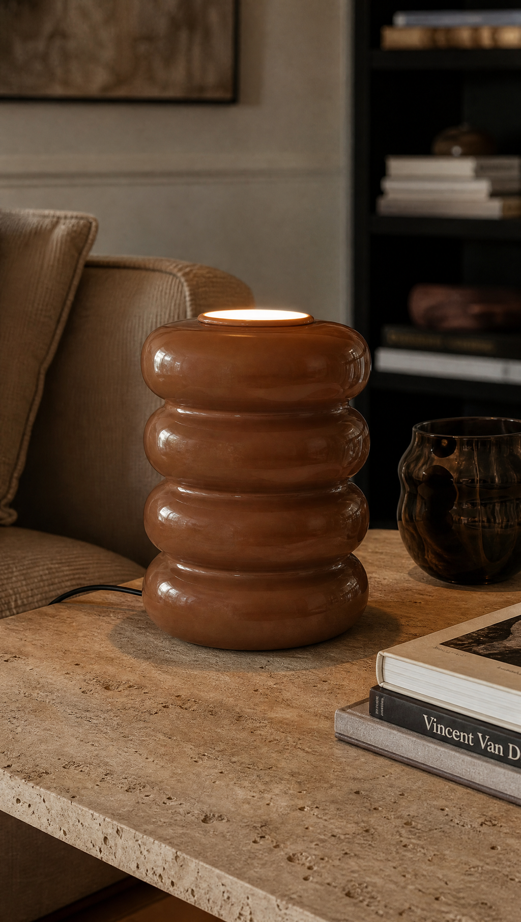 Lampe à Poser ARO Verre Superposé Marron Ø12×17 cm