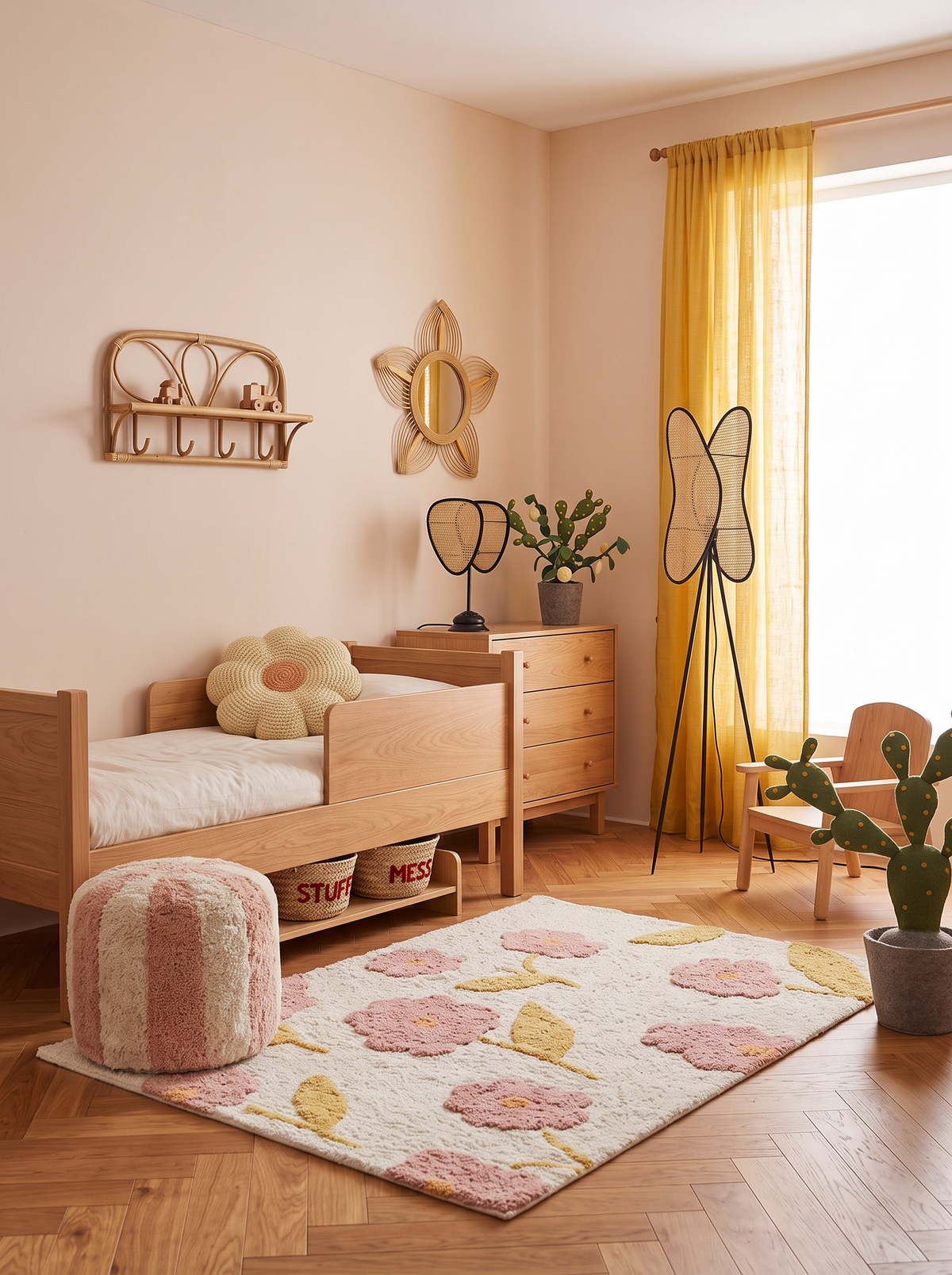 Pouf Enfant Circus Rose – Motif Cirque en Bois
