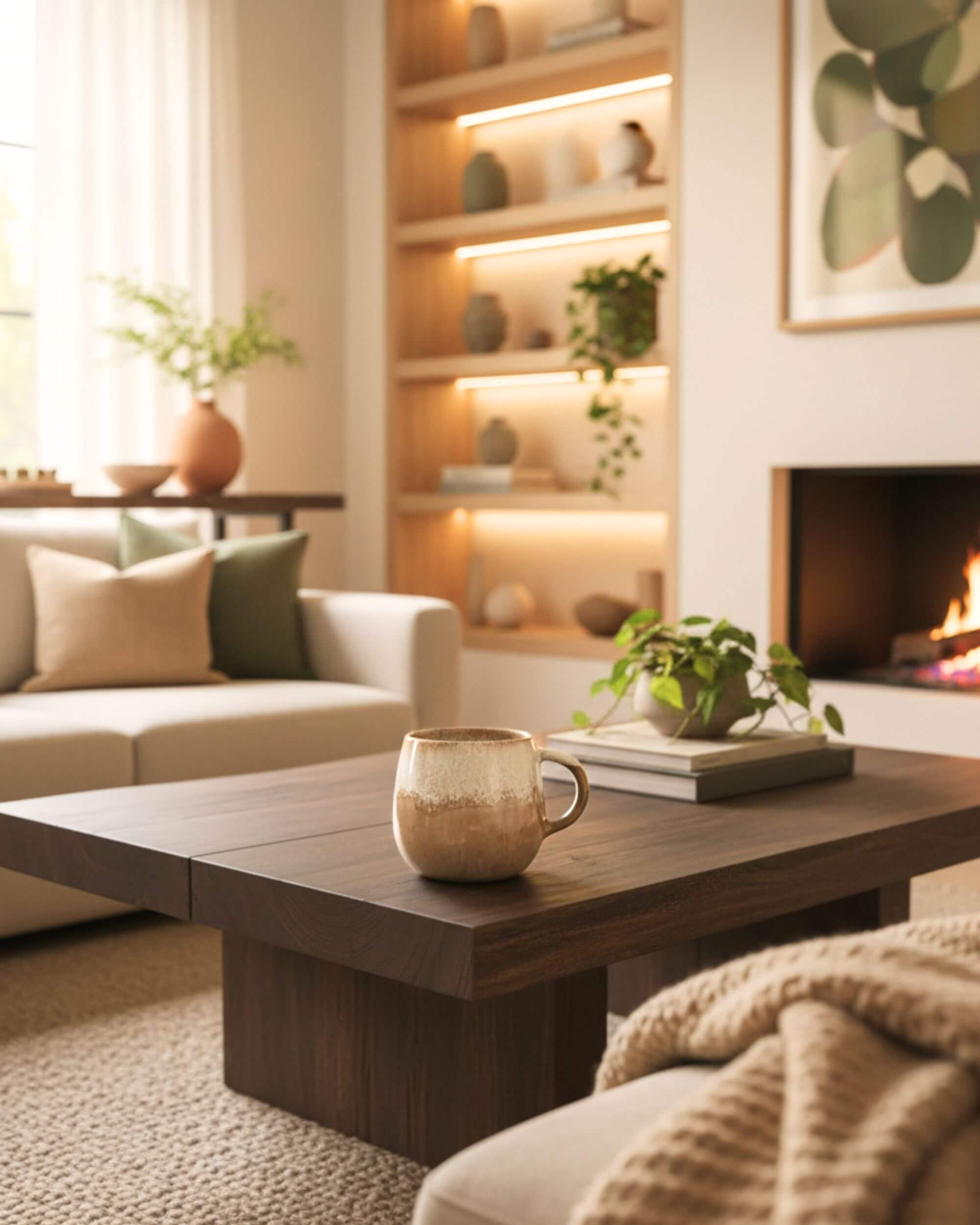 Mug DUNES fait main, fabriqué au Portugal, posé sur une table en bois