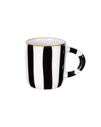 Mug artisanal MINERVA rayé noir et blanc avec liseré doré – céramique espagnole Blomstra Home