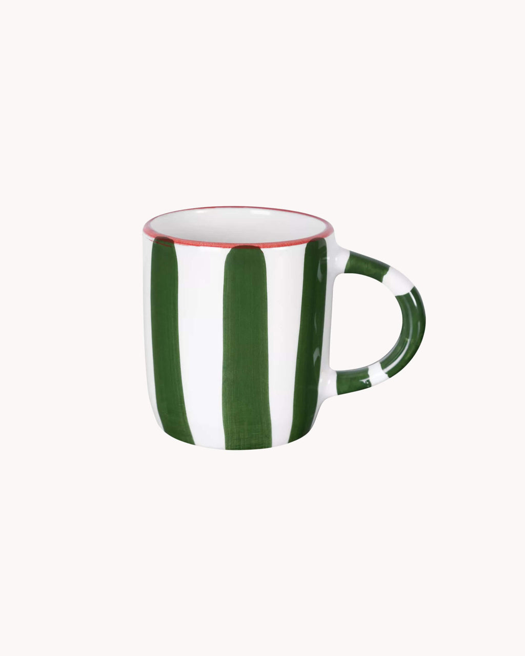 Mug artisanal MINERVA rayé vert et blanc avec liseré rouge – céramique espagnole Blomstra Home
