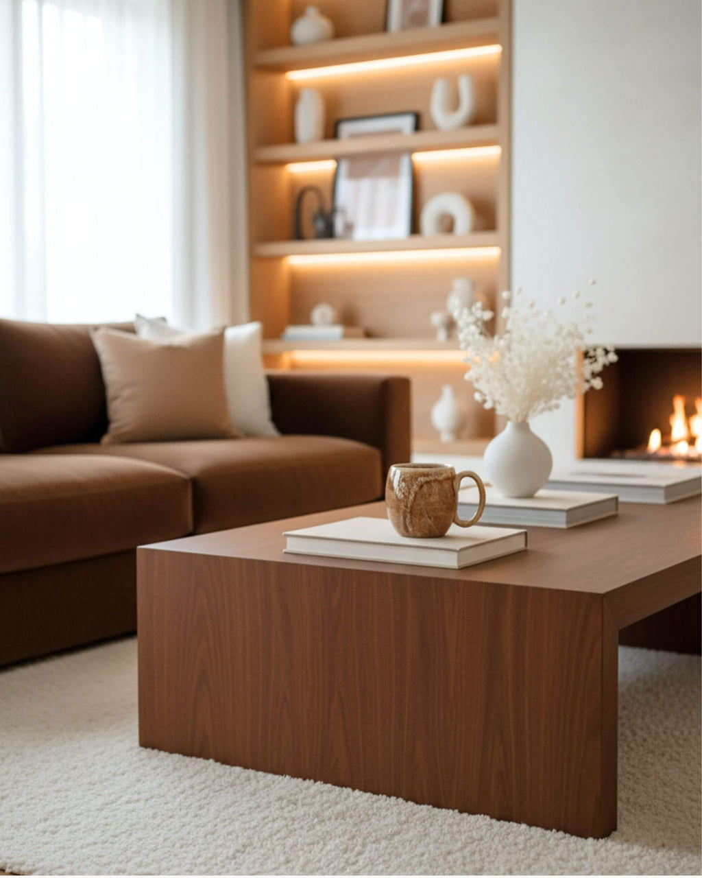 Mug MIEL artisanal beige et caramel posé sur table en bois clair dans une cuisine moderne