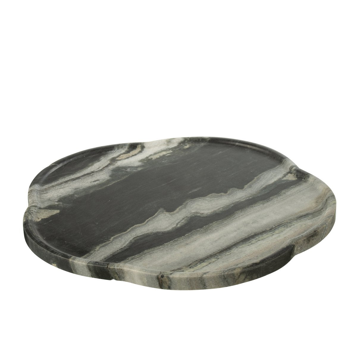 Vue de côté du plateau en pierre montrant l'épaisseur et les nuances de gris