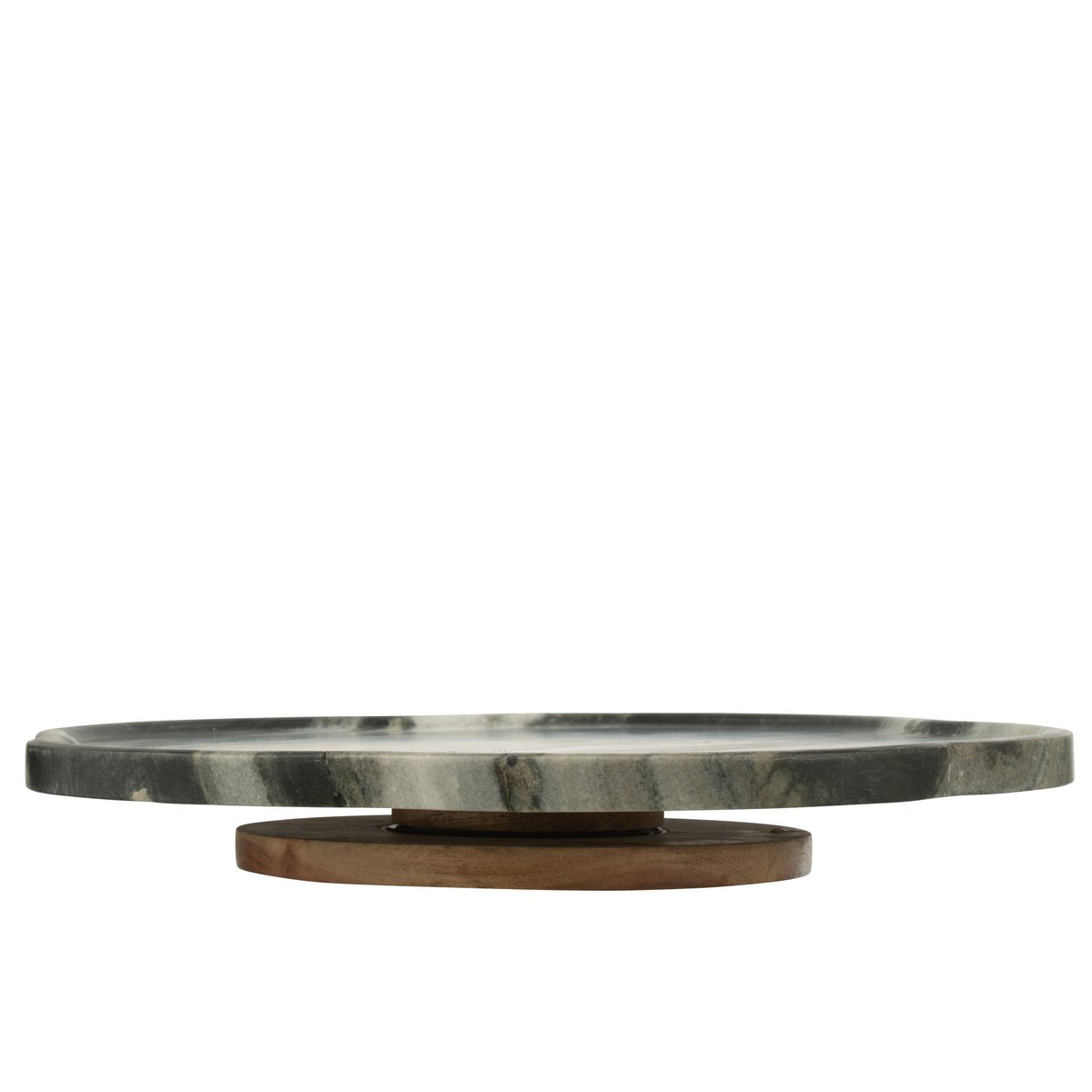 Plateau rotatif Lazy Susan en pierre marbrée noire et grise forme organique