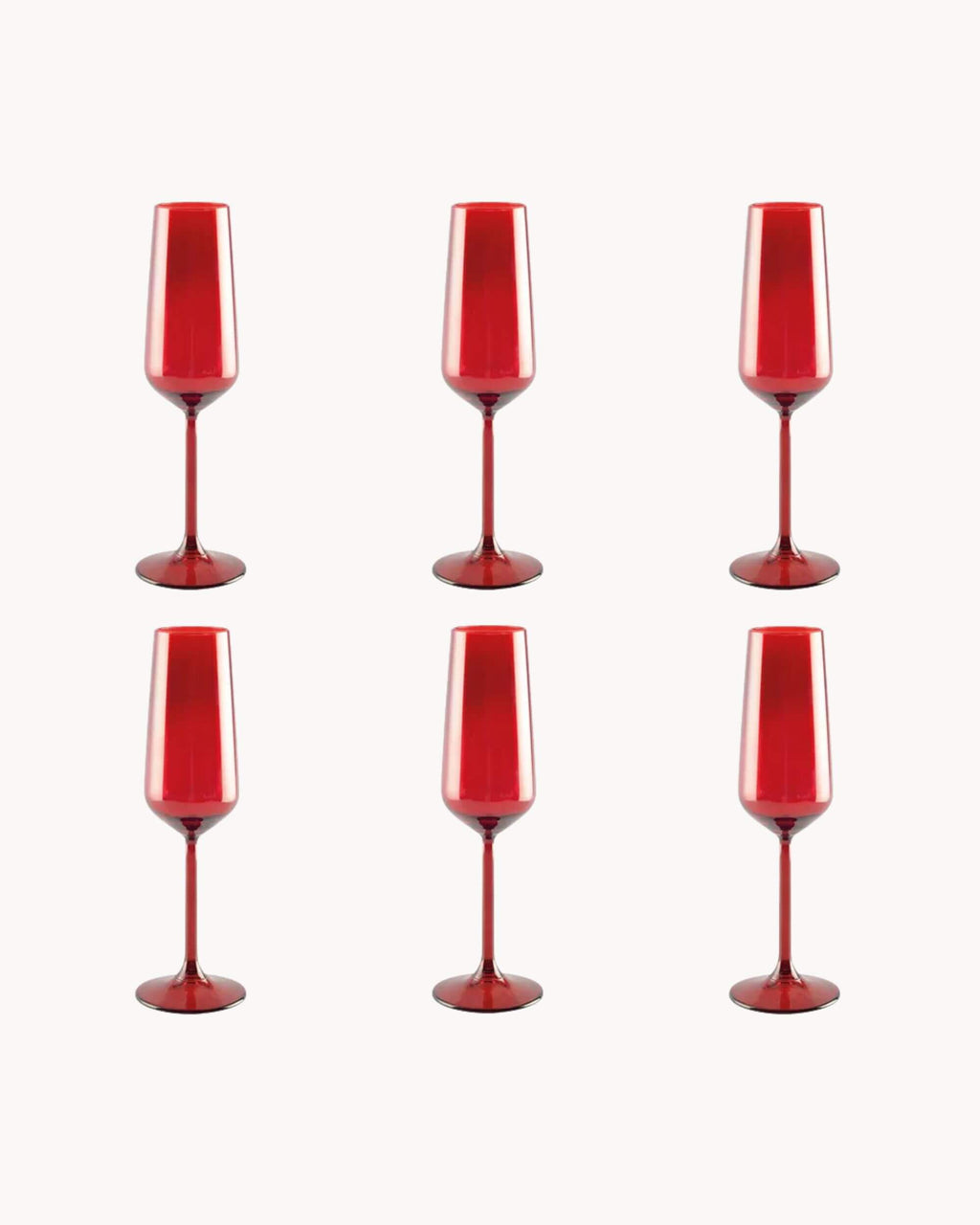 Lot de 6 flûtes à champagne RUBY en verre rouge
