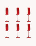 Lot de 6 flûtes à champagne RUBY en verre rouge
