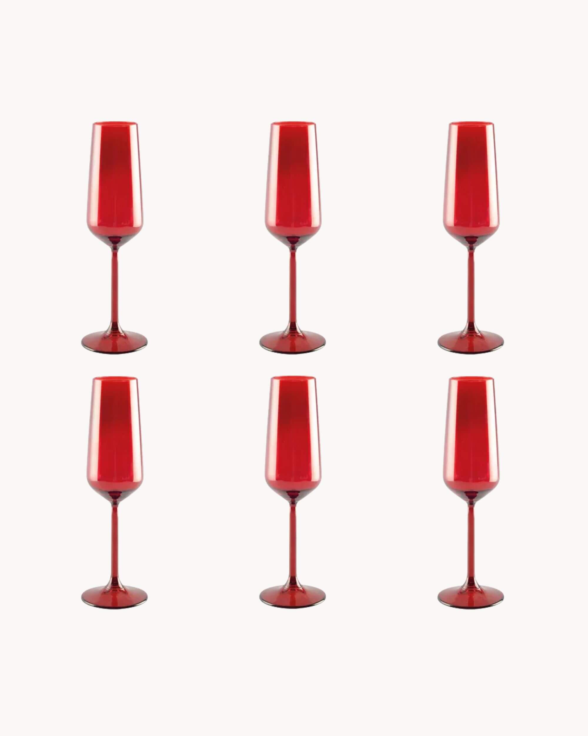 Lot de 6 flûtes à champagne RUBY en verre rouge
