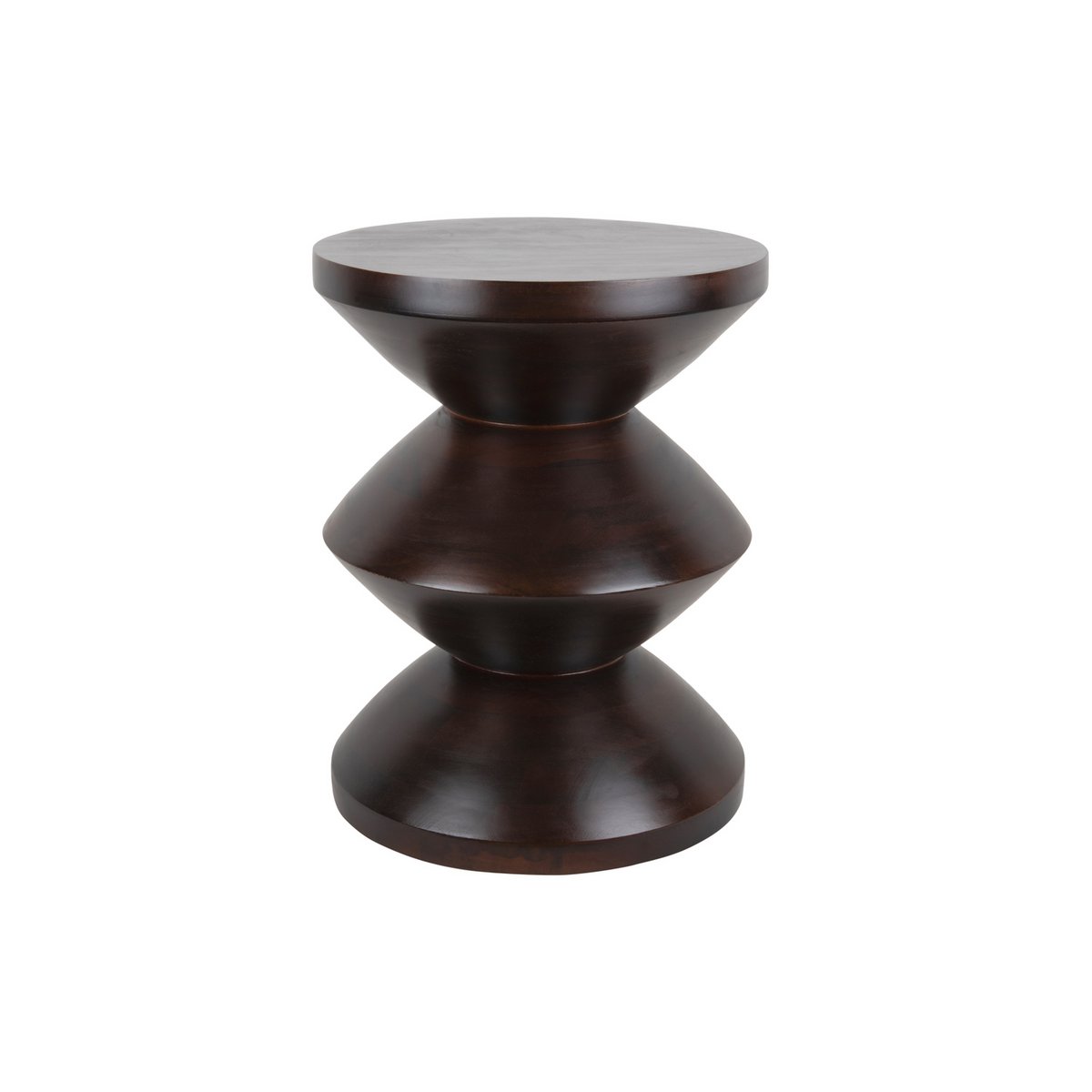 Table d'appoint totem en bois de manguier massif teinte marron foncé
